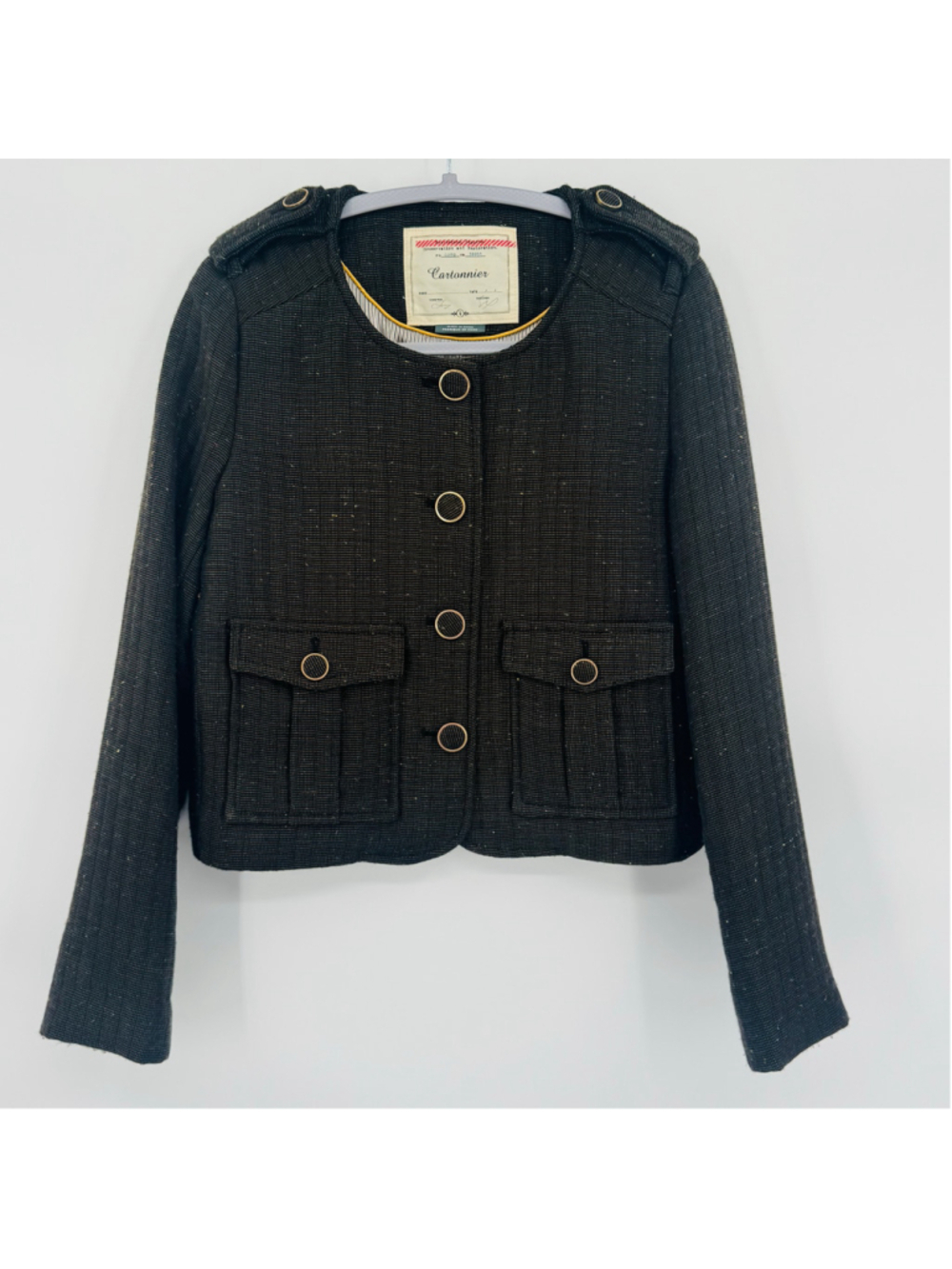 Cartonnier Brigade Blazer Jacket Size 4 Brown Gold Button Front Anthropologie